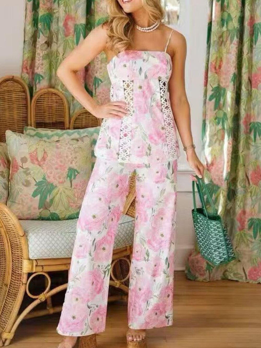 Zimmermann Floral Lace-Trim Wide-Leg Two-piece set Pink